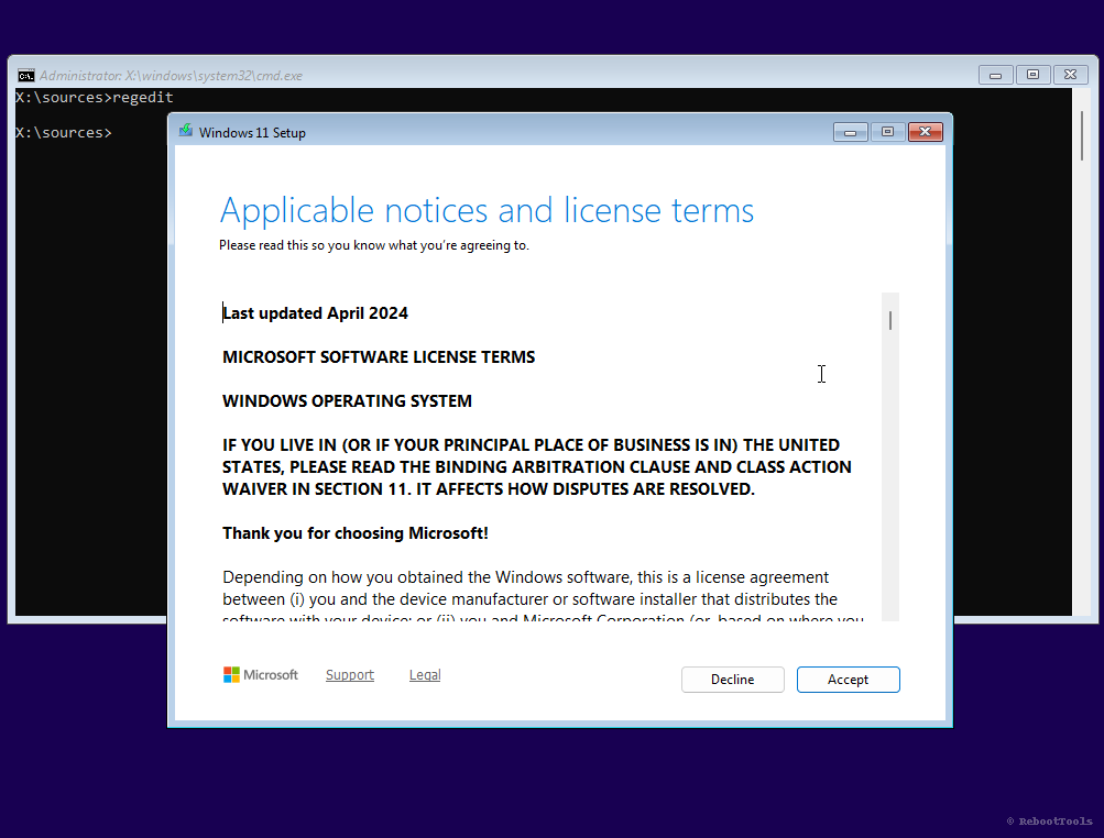 Accept license screen