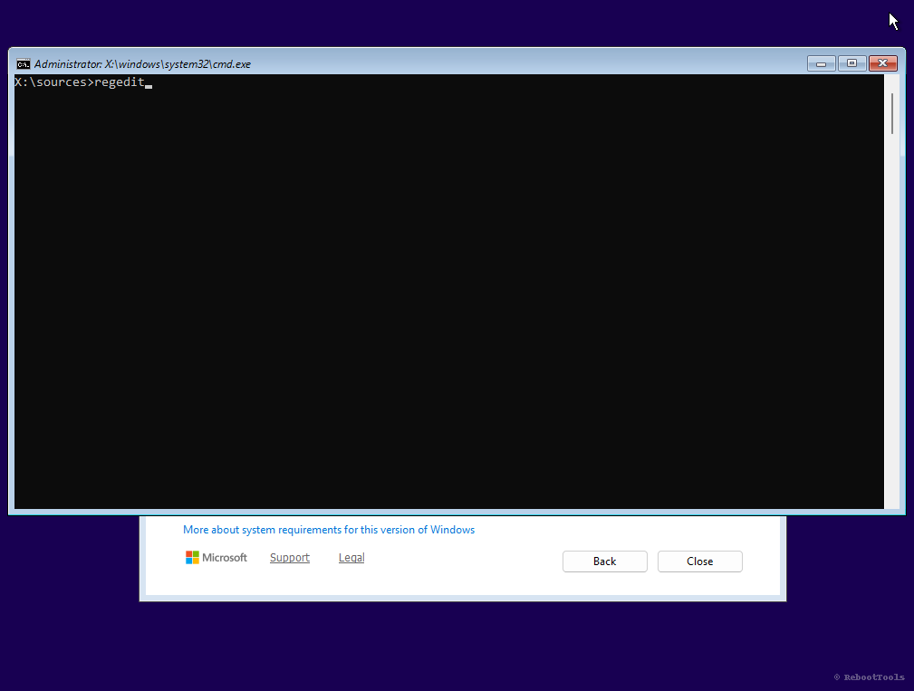 Launch regedit in setup
